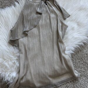White House Black Market Silver and Gold Bow Blouse Tank